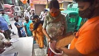 Ration is being distributed to poor people